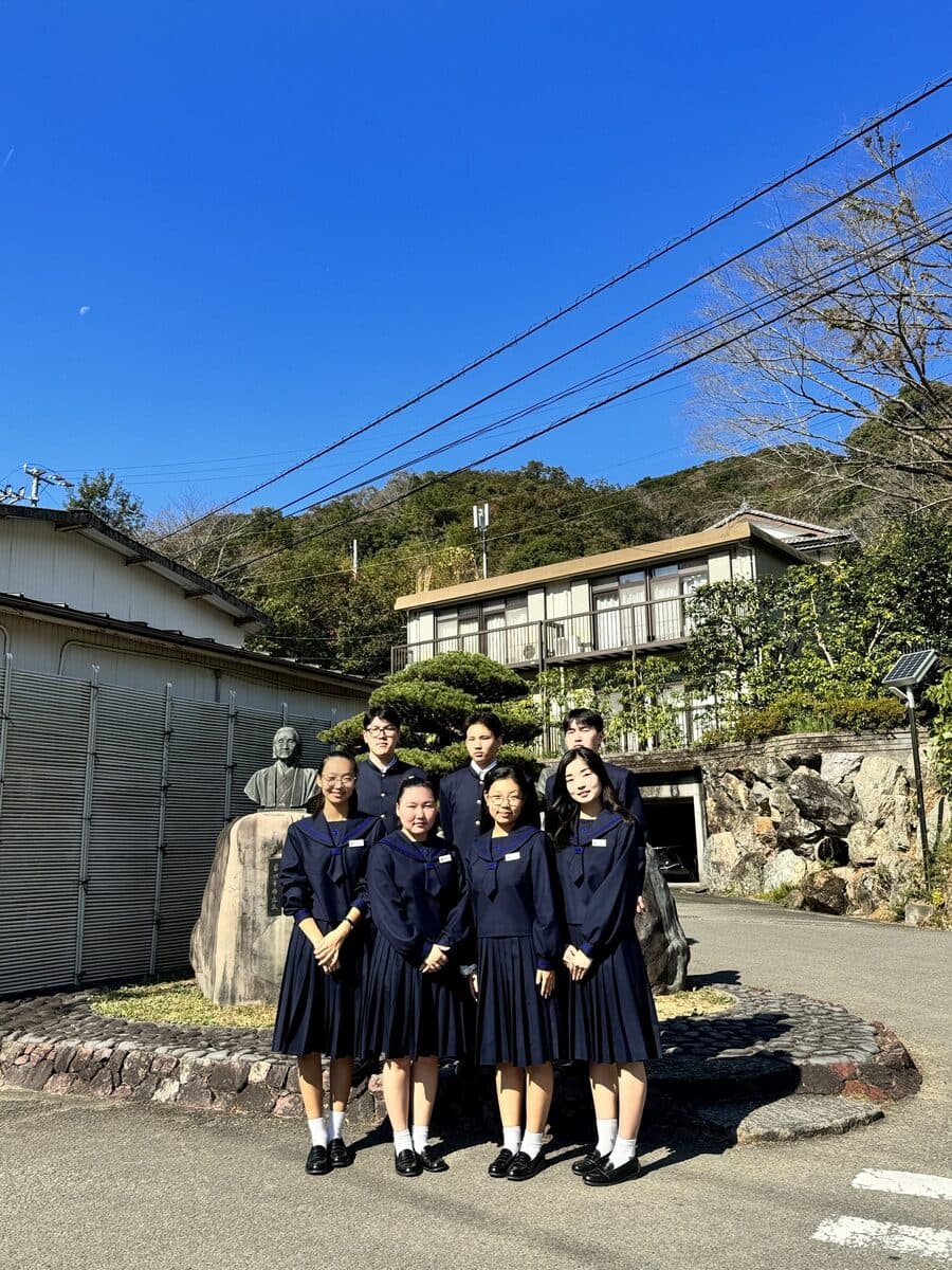 Students studying abroad in Japan, in school uniform